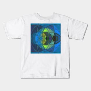 Mosaic Kaleidoscope Flower Blue and Green Kids T-Shirt